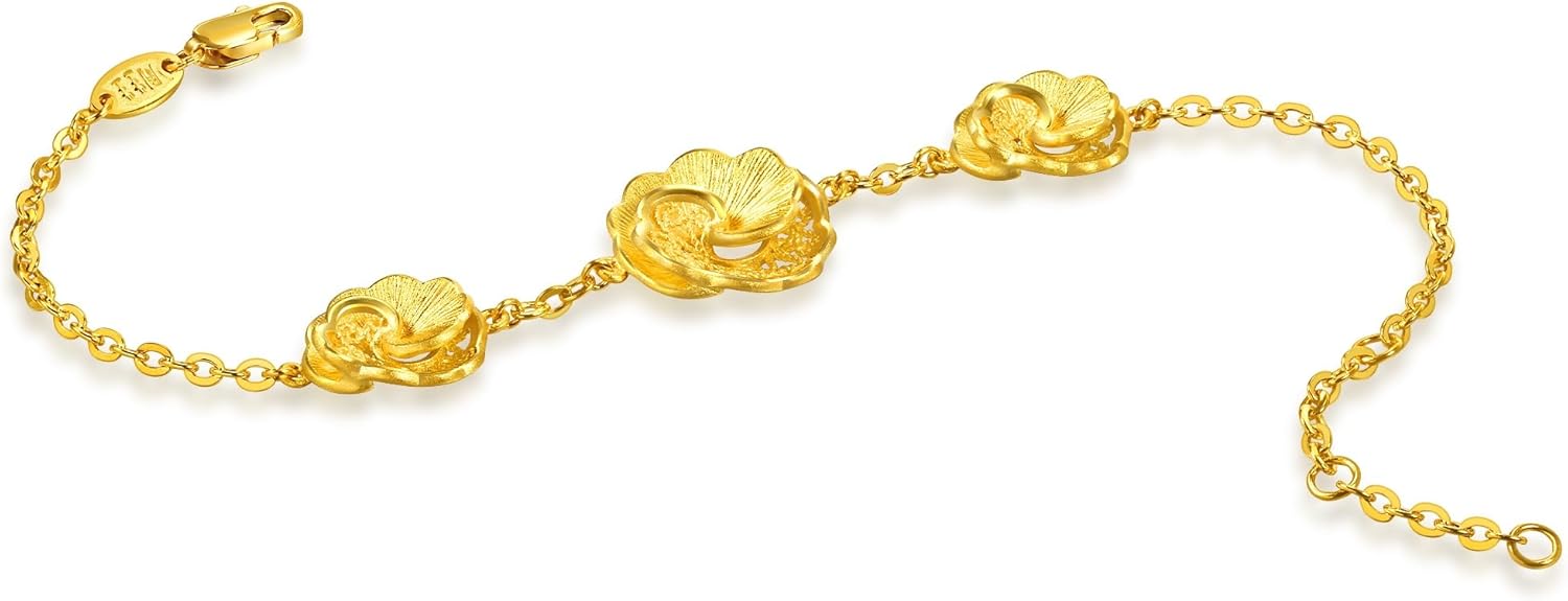 CHOW SANG SANG 999.9 24K Gold Chinese Wedding Collection Chinese Wedding Camellia Bloom Bracelet for Women 18cm 95839B Price-by-Weight 8.23g Gold