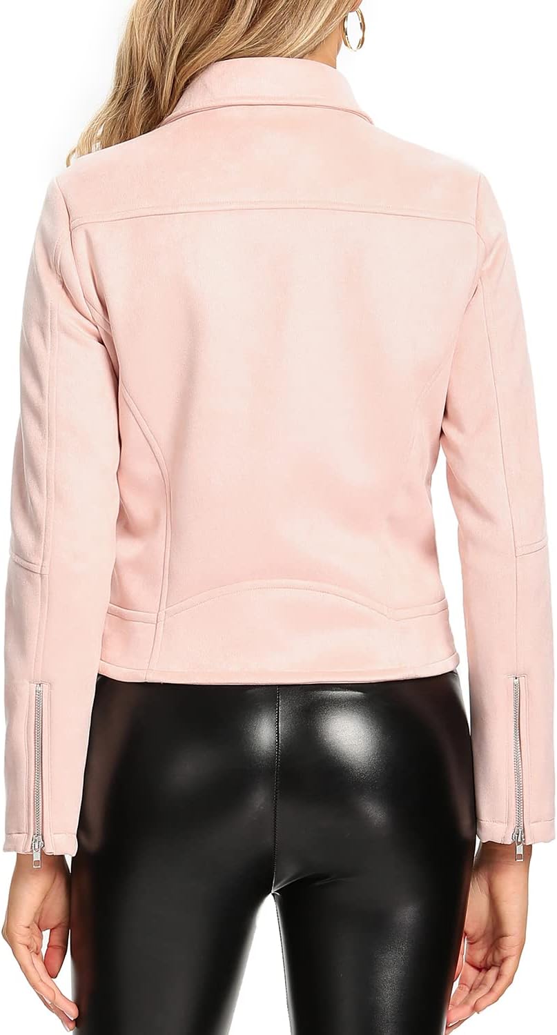 S P Y M Womens Faux Leather Jacket, Moto Biker Suede Coat - Image 5