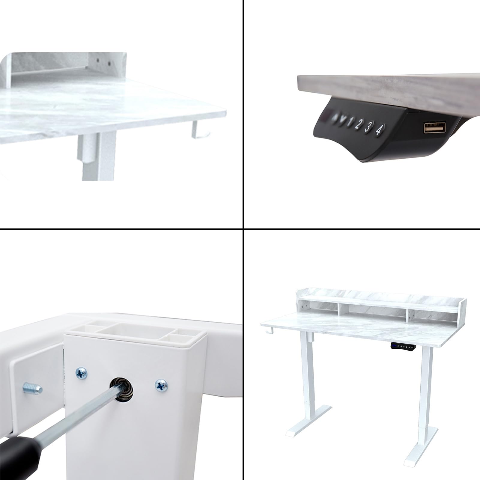 scrivania,Scrivania ad Altezza Regolabile elettrica, 140/120x60 Standing Desk ad Altezza Regolabile, Standing Desk scrivania Porta Computer con Gestione Cavi PC, Ganci ed éTagèRe à Livres