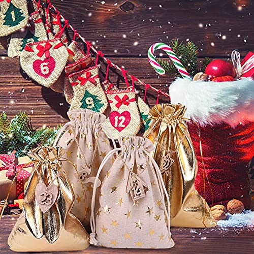 Bolsa Linho Para Natal, Bolsas Para Calendário Do Advento Bolsas Juta Para Natal Com Cordão Para Pre