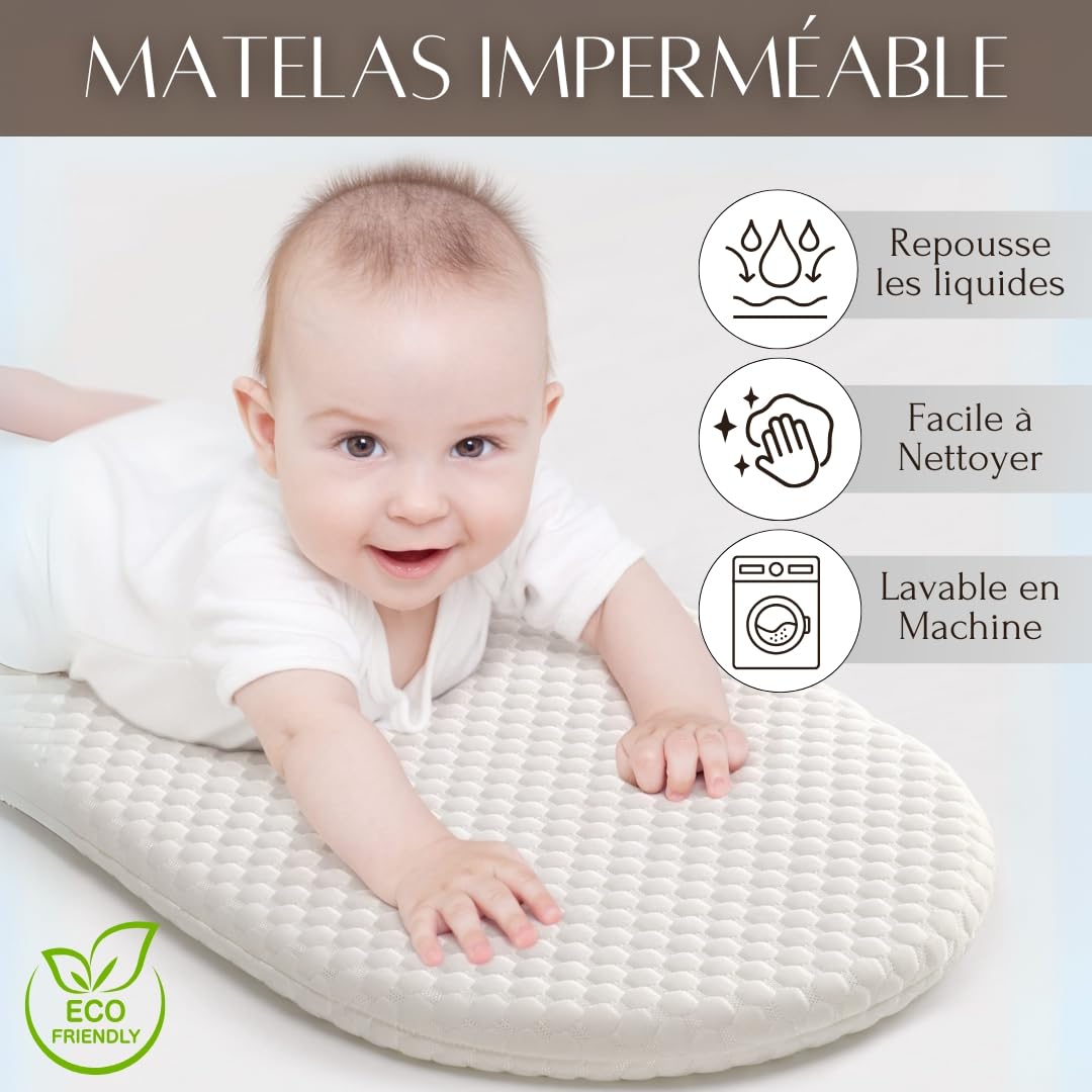 SEBRAM Panier à Langer Bébé – Matelas à Langer Portable et Imperméable, Panier de Change Tissé, Style Bohème Chic pour Table à Langer et Commode (Beige)