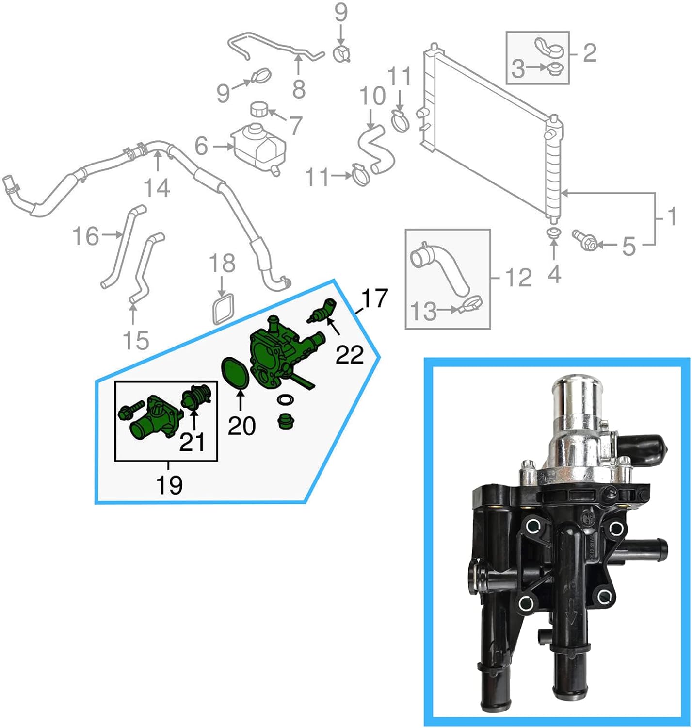 Set of 3 Engine Coolant Thermostat Housing Assembly 25189437 with Throttle Body Heater Inlet Outlet House Pipe fit for 2009-2011 Chevy Aveo Aveo5 Pontiac G3 WAVE