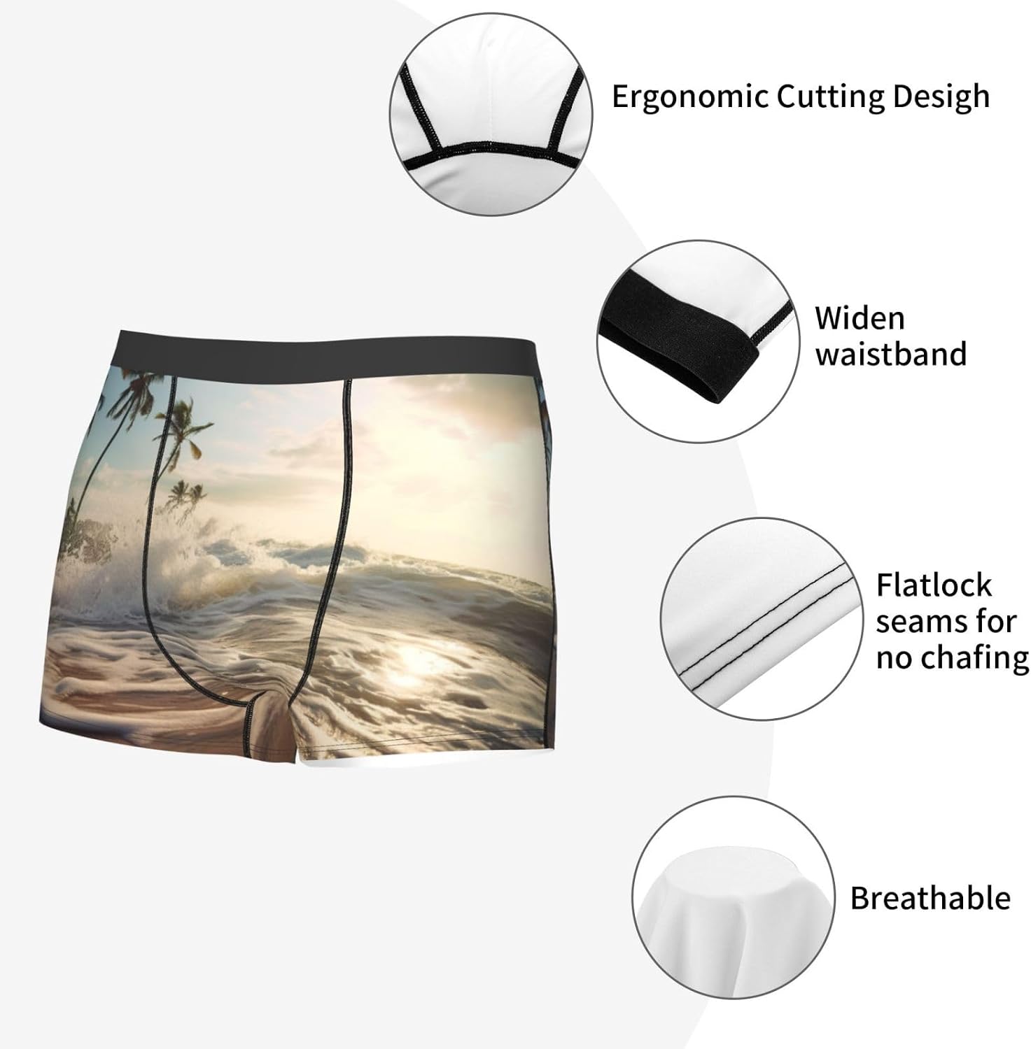 Rumbling Ocean Palm Trees Print Boxers For Men–full Print Mens Underwear Boxer Briefs,Comfortable Boxers For Men