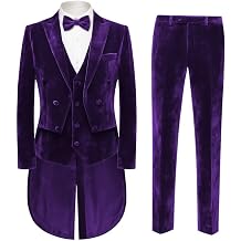Mens Suit 3 Piece Velvet Tailcoat Tux for Wedding Party Banquet Slim Fit Long Tail Tuxedos Double Breasted Vest Pants