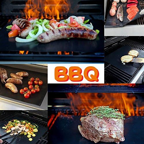 YOWAO BBQ Grill Mats Non Stick Reusable, BBQ Mats for Gas Grill, Oven Liners for Bottom of Oven Teflon Sheets Easy to Clean for Grills Ovens and Outdoor Grills (Black-6 Pack)