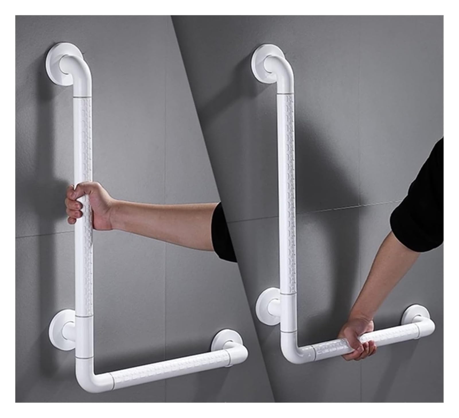Asideros de baño, pasamanos de bañera, pasamanos de ABS Antideslizante en Forma de L, Amarillo/Blanco, asidero de Seguridad para Inodoro, Ducha y bañera, pasamanos de Seguridad