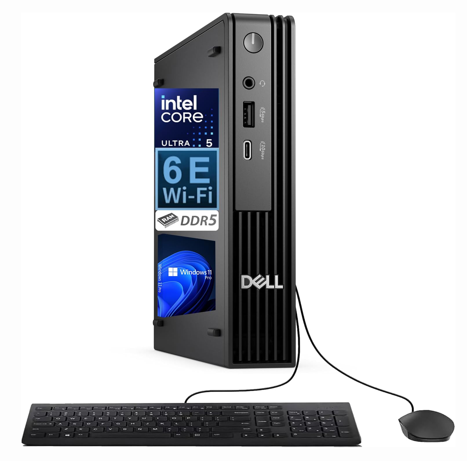 Dell Pro Micro Desktop Computer Intel Core Ultra5 235T | up to 5GHz, 16GB DDR5 RAM, 512GB SSD, WiFi 6E, Bluetooth, Windows 11 Pro, HDMI, DisplayPort, Wired KB&Mouse