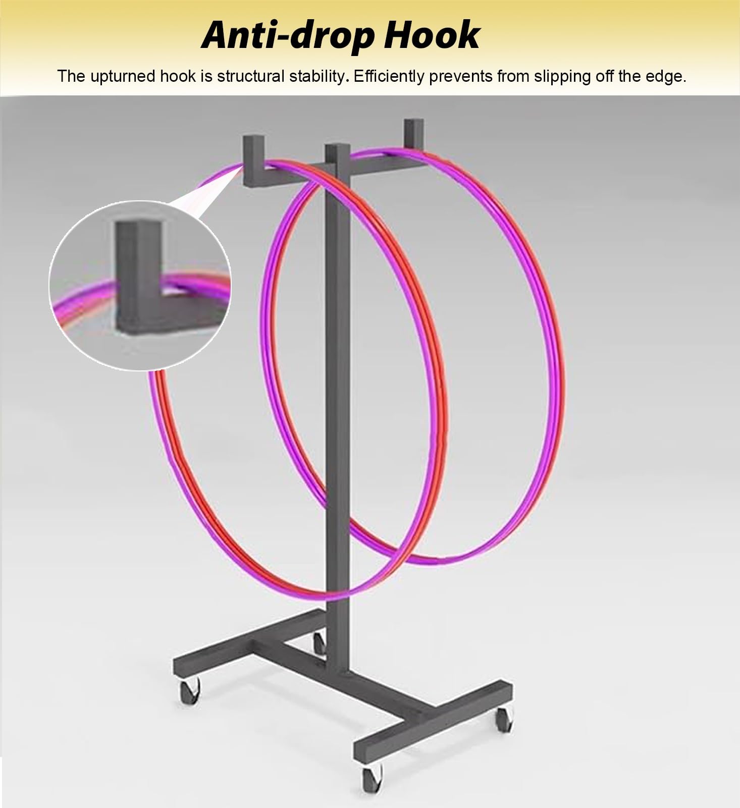 Carrello portatile a cerchio per attrezzatura sportiva, contenitore mobile per hula hoop e corde per saltare