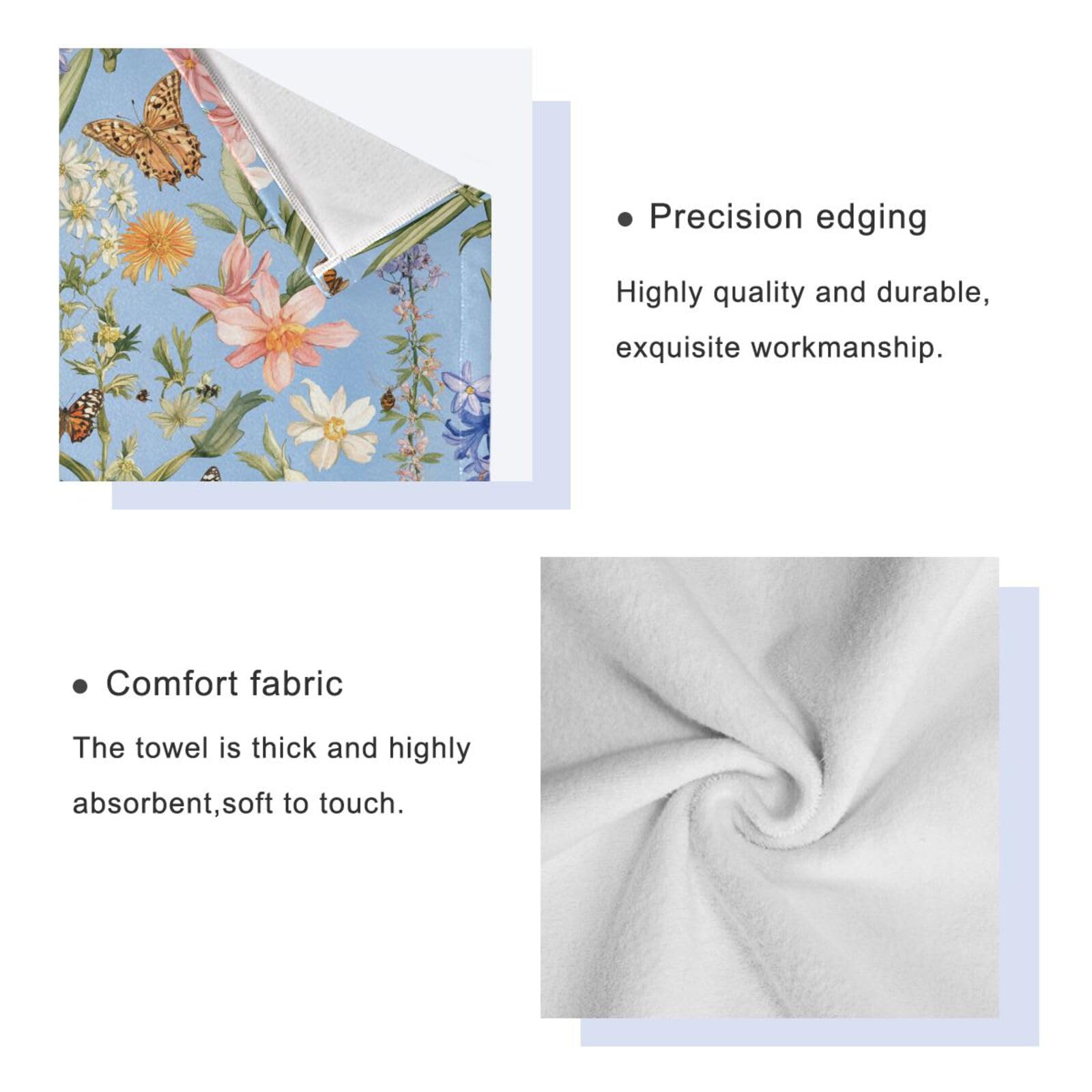 Fiori d'Autunno Giacinti Bellflower Farfalle Api Blu _ 1 Set di 3 Asciugamani Decorativi Viso Set 3 Pezzi, 1 Asciugamano da Bagno 1 Asciugamano 1 Asciugamano per Cucina Bagno Yoga Palestra