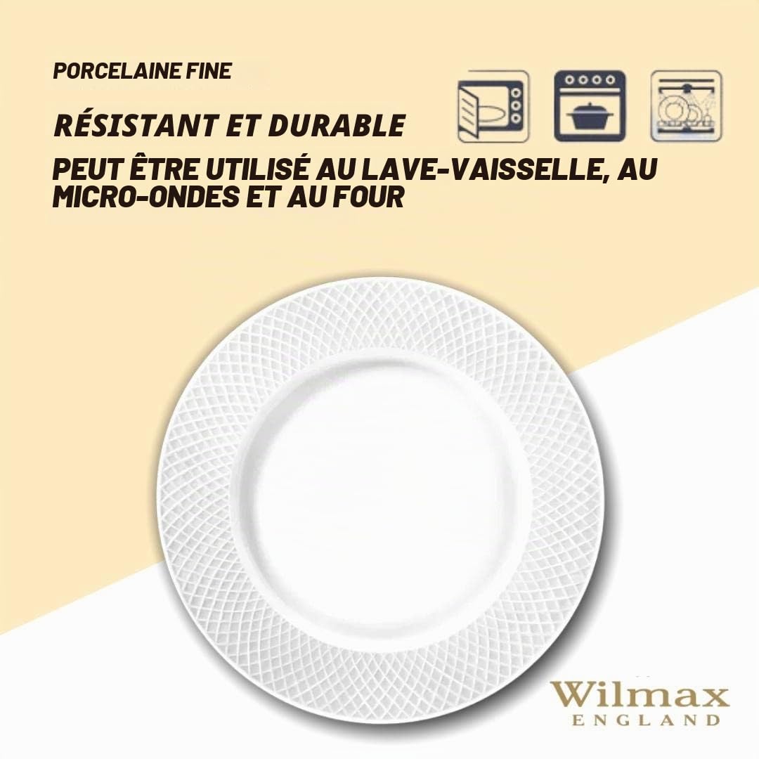 Wilmax - Assiettes - 6 pièces - Ø 20 cm - plates en porcelaine blanche - table - Lavables au lave-vaisselle - de petit-déjeuner, à gâteaux - Emballées dans un coffret cadeau