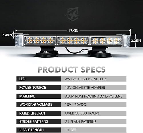 Miniatura 7 de Xprite Barra de luz estroboscópica intermitente de aluminio de 18 pulgadas, montaje magnético de alta resistencia, luces LED ámbar de advertencia de