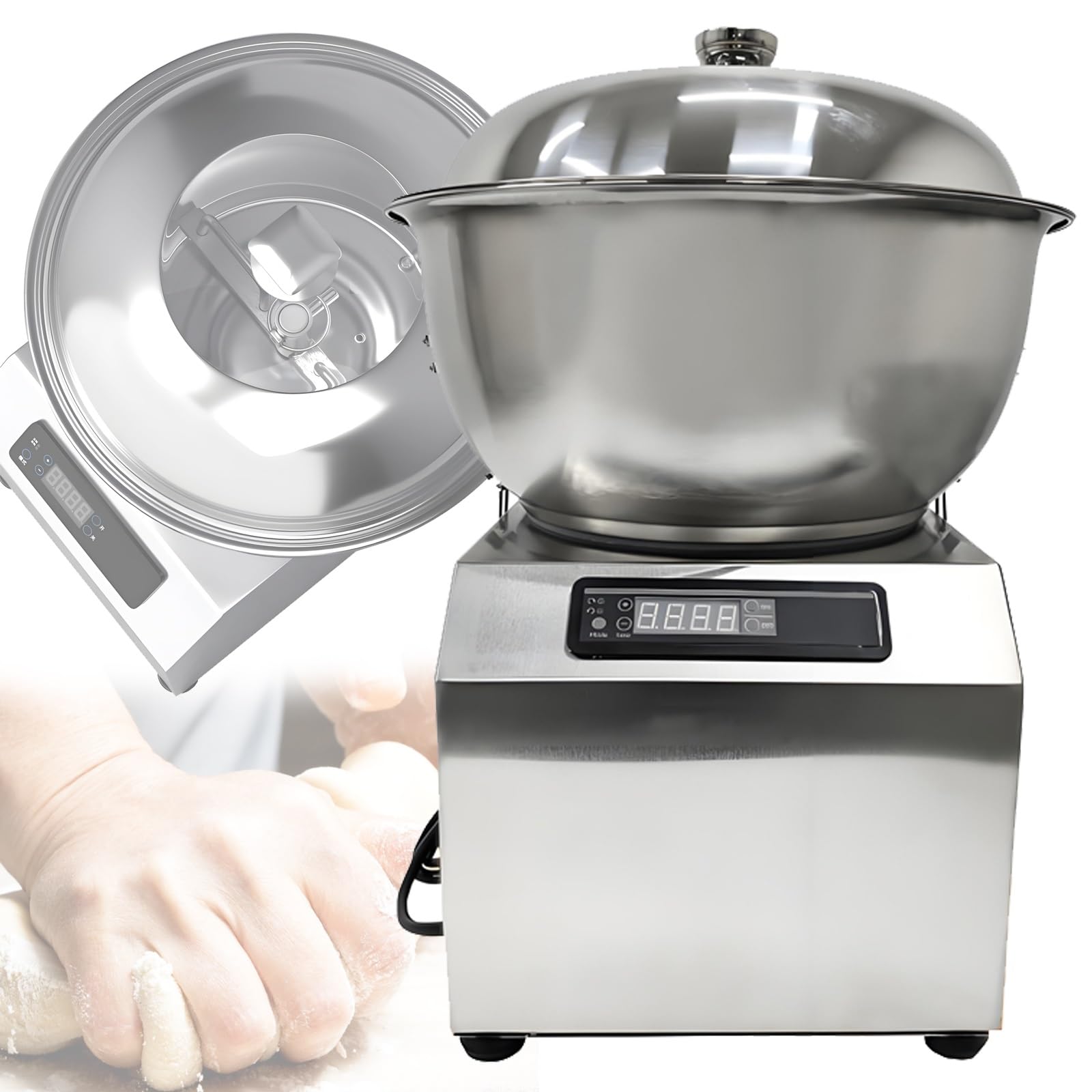 Pétrin électrique 5 kg/8 kg avec minuterie 30 min, pétrin professionnel en acier inoxydable, idéal pour la pâte à pizza et à pain(5kg)