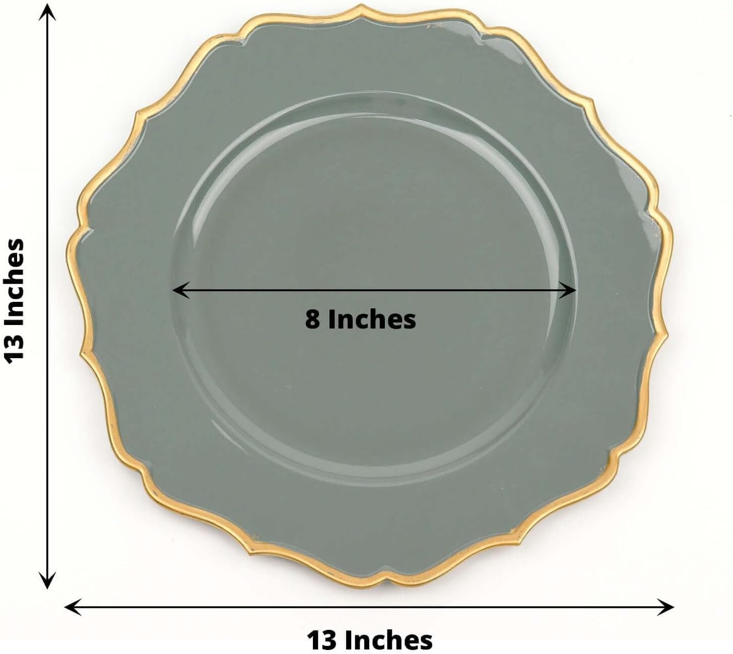 Efavormart 6 Pack | Round 13" Olive Green Gold Scallop Rim Plastic Charger Plates