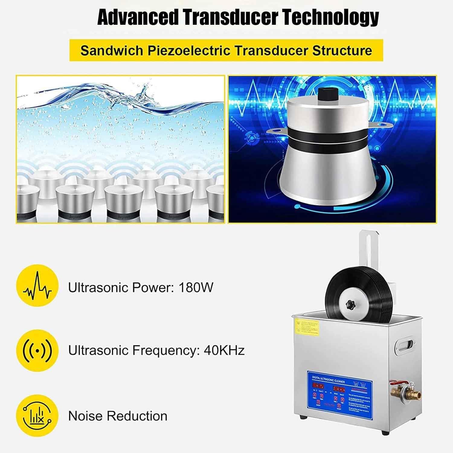Máquina limpiadora ultrasónica de discos de vinilo, sistema de limpieza de doble cara giratorio automático de 6,5 L, sincronización ajustable de 0 a 30 minutos, control de temperatura de 0 a 80 °C