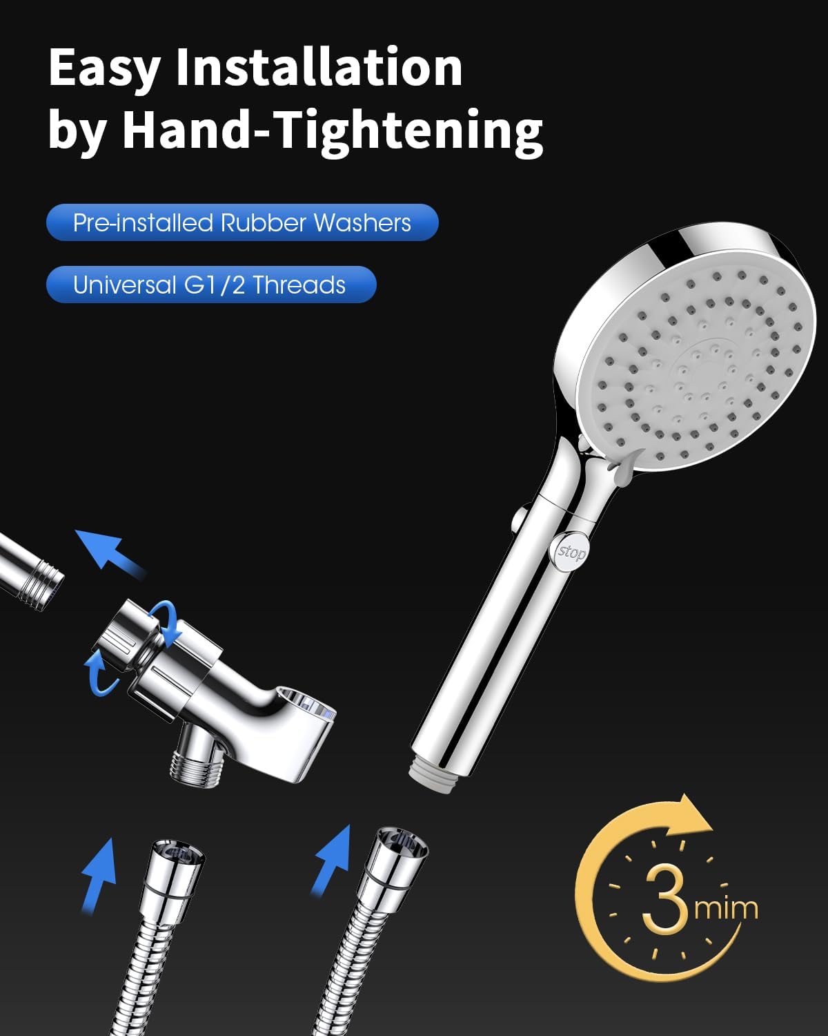 FASDUNT Shower Head with Handheld, High Pressure Handheld Shower Head with 80 Extra Long Stainless Steel Hose & Adjustable Bracket, Showerhead with ON/OFF Switch for Pets Bath