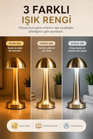 ROBEVE Şarjlı Dokunmatik Metal Masa Lambası Bronz Red | 3 Renk Işık, Ayarlanabilir Parlaklık, Kablosuz LED Gece Lambası | Ev, Ofis, Kafe, Restoran ve Yatak Odası Dekoratif Aydınlatma [Enerji Sınıfı A+++]