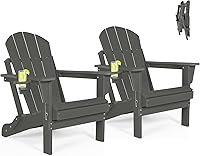 Vista 23 de Sillas Adirondack plegables – Silla Adirondack de plástico con soporte para tazas, sillas para exteriores resistentes a la intemperie