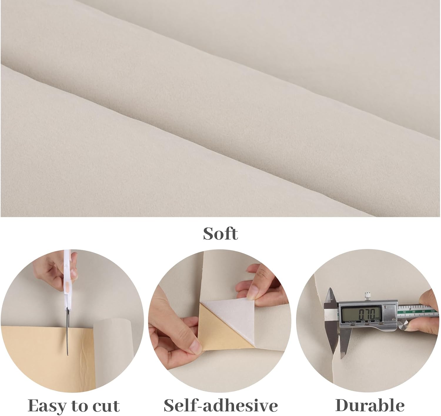 VaryPaper 15.7"x78.7" Cream White Felt Fabric Peel and Stick Velvet Wallpaper Self Adhesive Velvet Drawer Liner for Dressers Soft Fabric Felt Liner Flocking Contact Paper for Cabinets Jewelry Box