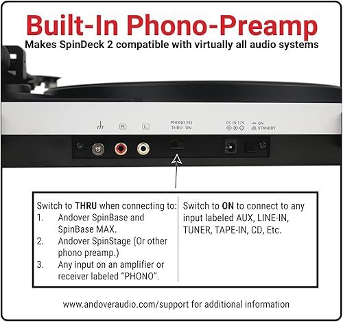 Miniatura 2 de Andover Audio - SpinDeck 2 tocadiscos para reproducción de discos de vinilo, control de velocidad electrónico 3345, semiautomático, retorno