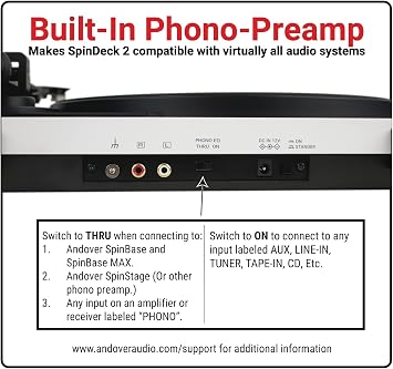 Andover Audio SpinDeck 2 Turntable for Vinyl Record Playback - Semi-Automatic, Beginner Rubber Isolation Foot, Tone Arm & Cartridge Included, Pro-Ject & Spinbase Compatible - Black