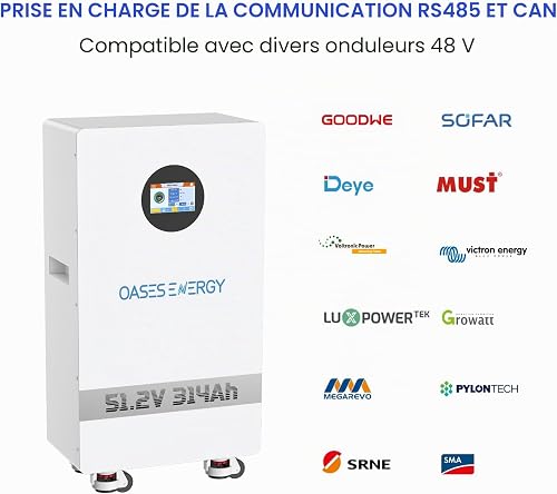 Oasesenergy Batterie Lithium 48V 314Ah LiFePO4, avec 200A BMS, Batterie Solaire 16kWh, écran LCD Tactile, WLAN/Bluetooth APP pour l'alimentation électrique de Secours à domicil, Stockage Solaire - 6