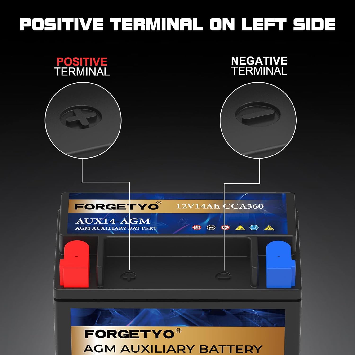 AUX14 Auxiliary Battery, 12V 14 AH AGM Battery, 240 CCA Rechargeable AGM Maintenance Free 38 Months Warranty