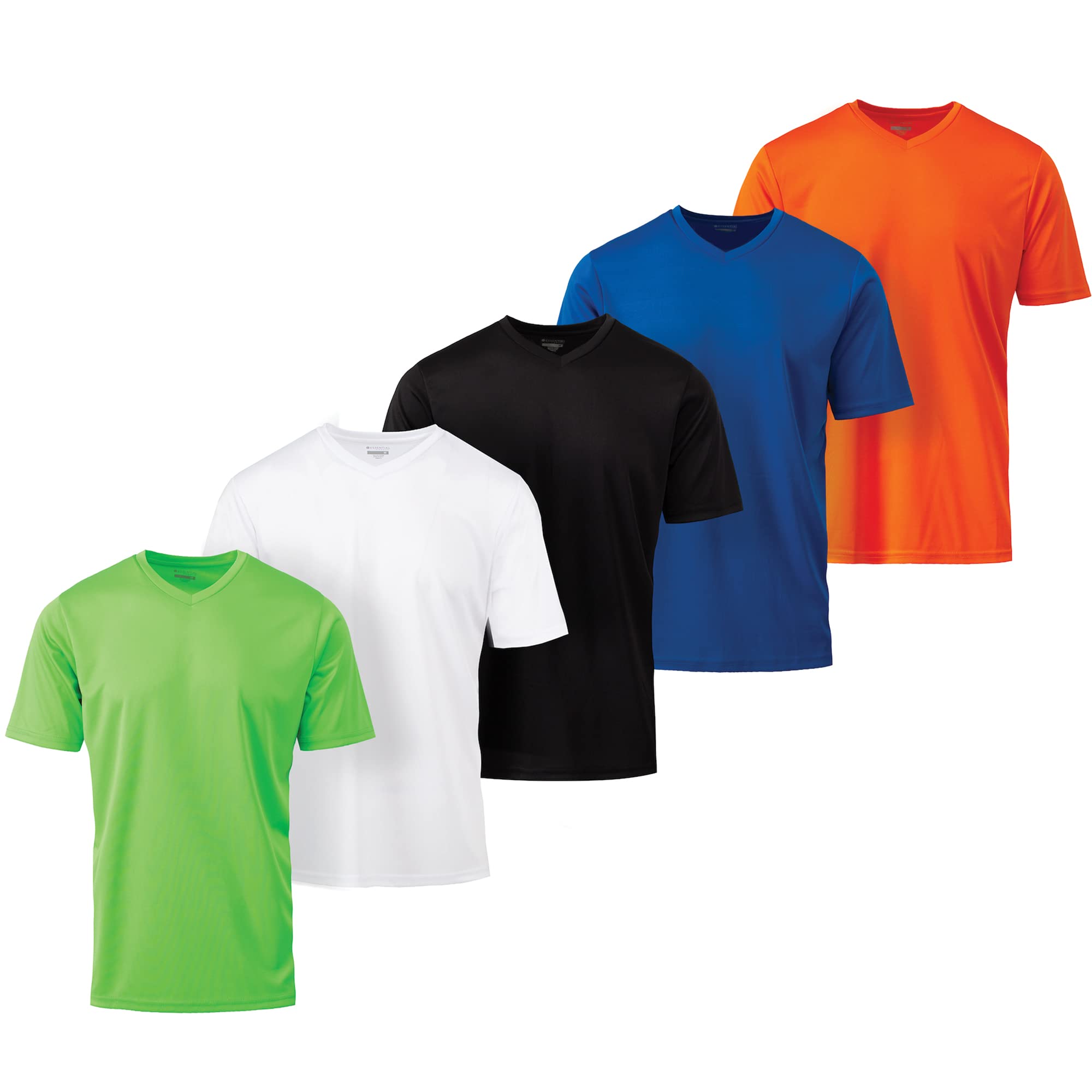 Mens Active T-Shirt - Quick-Dry Athletic Workout Training Stretch V-Neck Short Sleeve Top 5 Pack
