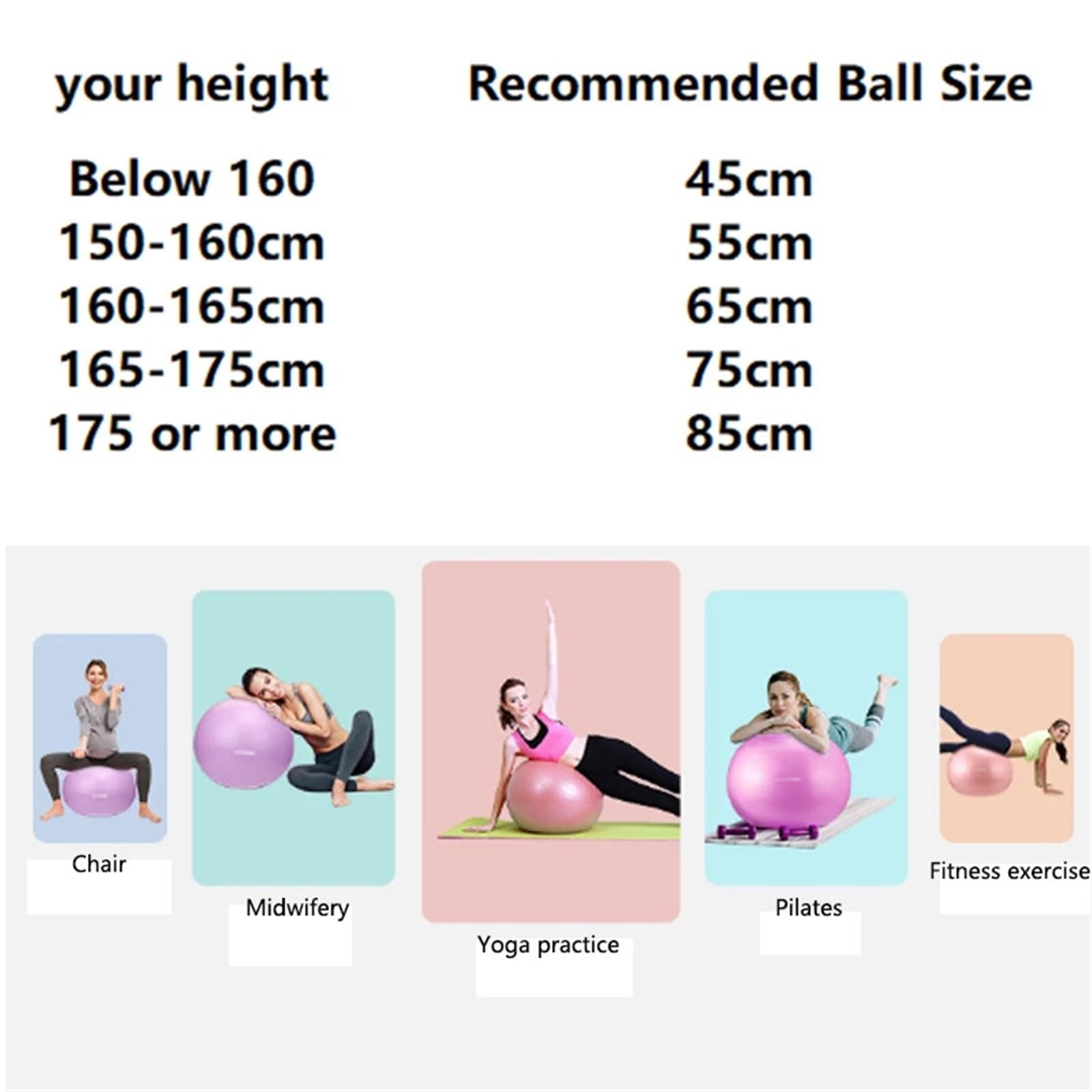Pelota de yoga multifuncional de PVC a prueba de explosiones, superficie lisa, para fitness, relajación, partería, pelota grande elástica