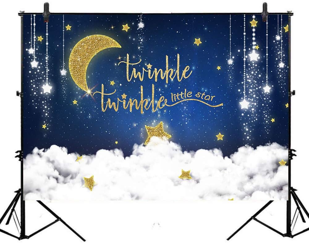 Avezano Twinkle Twinkle Little Star Photography Backdrop Golden Moon Glitter Star Baby Shower Birthday Background 7x5ft Vinyl Galaxy Space Newborn Baby Photo Backdrop Photo Booth Props
