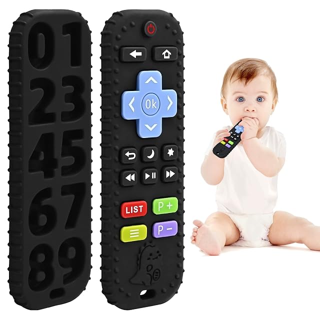 Teething Relief Teethers Toys for Babies 3-6-12 Months Gifts Food Grade Silicone Sensory Baby Remote Control Teether Bath