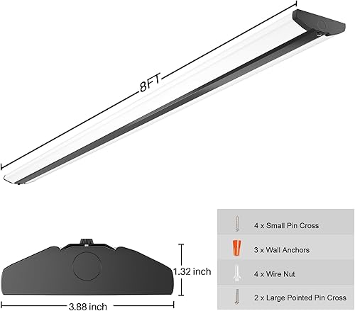 Miniatura 8 de Luces LED de tienda de 110 W, 8 pies, tira de iluminación LED ultra delgada, 12500 lúmenes, 5000 K, 8 pies de montaje empotrado para garaje,