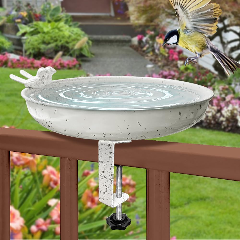 Vogeltränke Hängend Frostsicher für Balkongeländer, Vogelbad für Balkon und Garten, Wildvogeltränke Winterfest Außen, Vogelbad für Wildvögel, Vogelfutterspender Wildvogel Badewanne Wasserschale Metall - 5