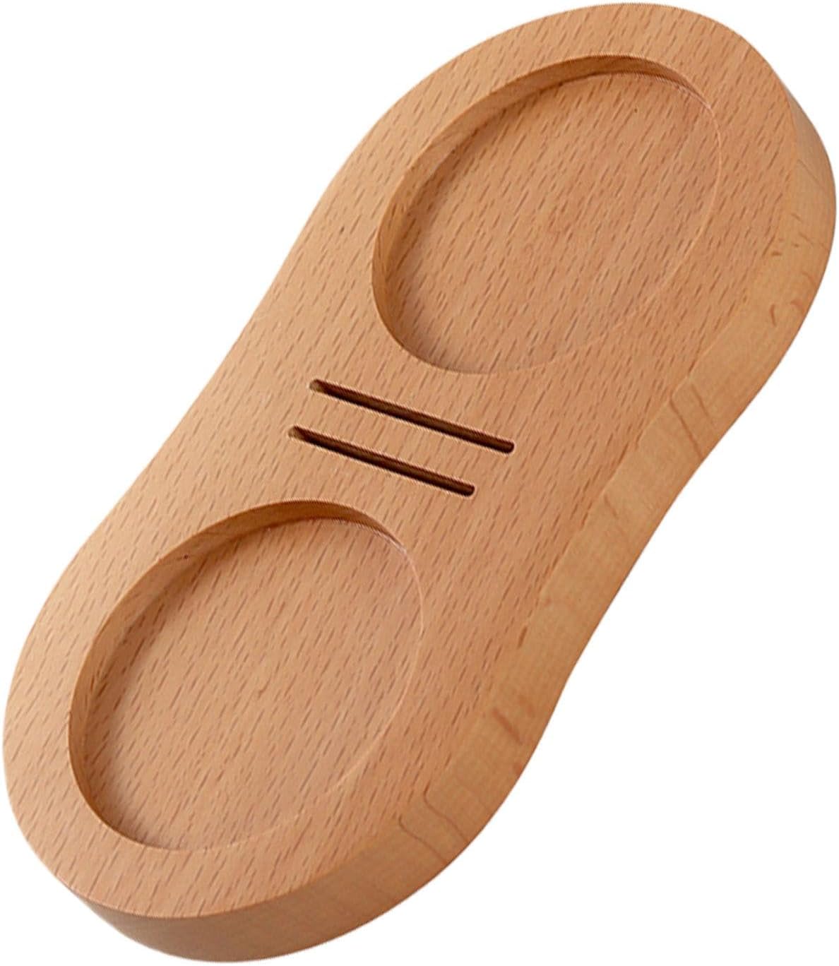 Coffee Tamper Holder, Unique Shape Handle Organizer Plate, 6.57x3.46in Espressos Accessories Wood Serving Tray, Brew Station Storage Stand for Home, Restaurant, Coffee Shop