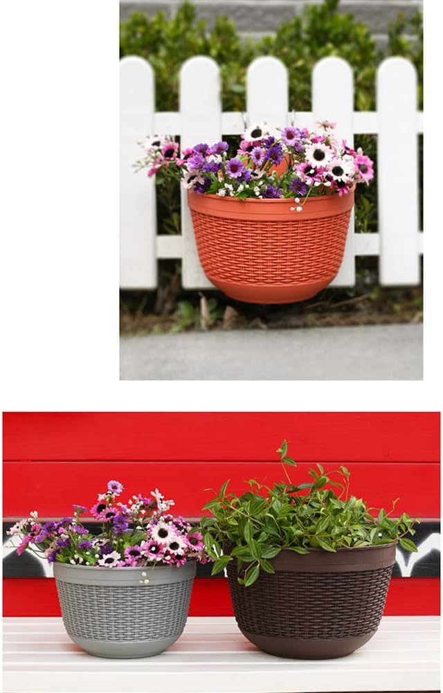 2Pcs Resin Wall Planters Hanging Flower Plant Pots Vertical Wall Mount Planter Pot Flower Basket for Railing Fence Wall Window Balcony : Patio, Lawn & Garden