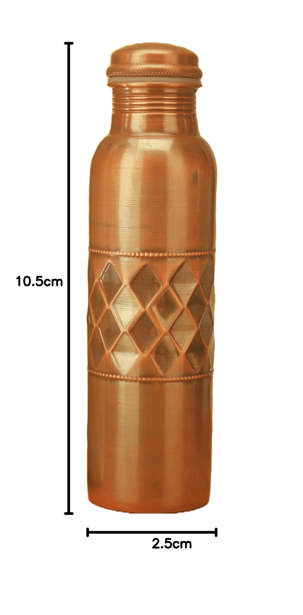 Borraccia in puro rame, 1000 ml, con finitura a diamante anticata incisa a mano, a prova di perdite, recipienti ayurvedici in rame senza cuciture, per yoga, palestra e ufficio