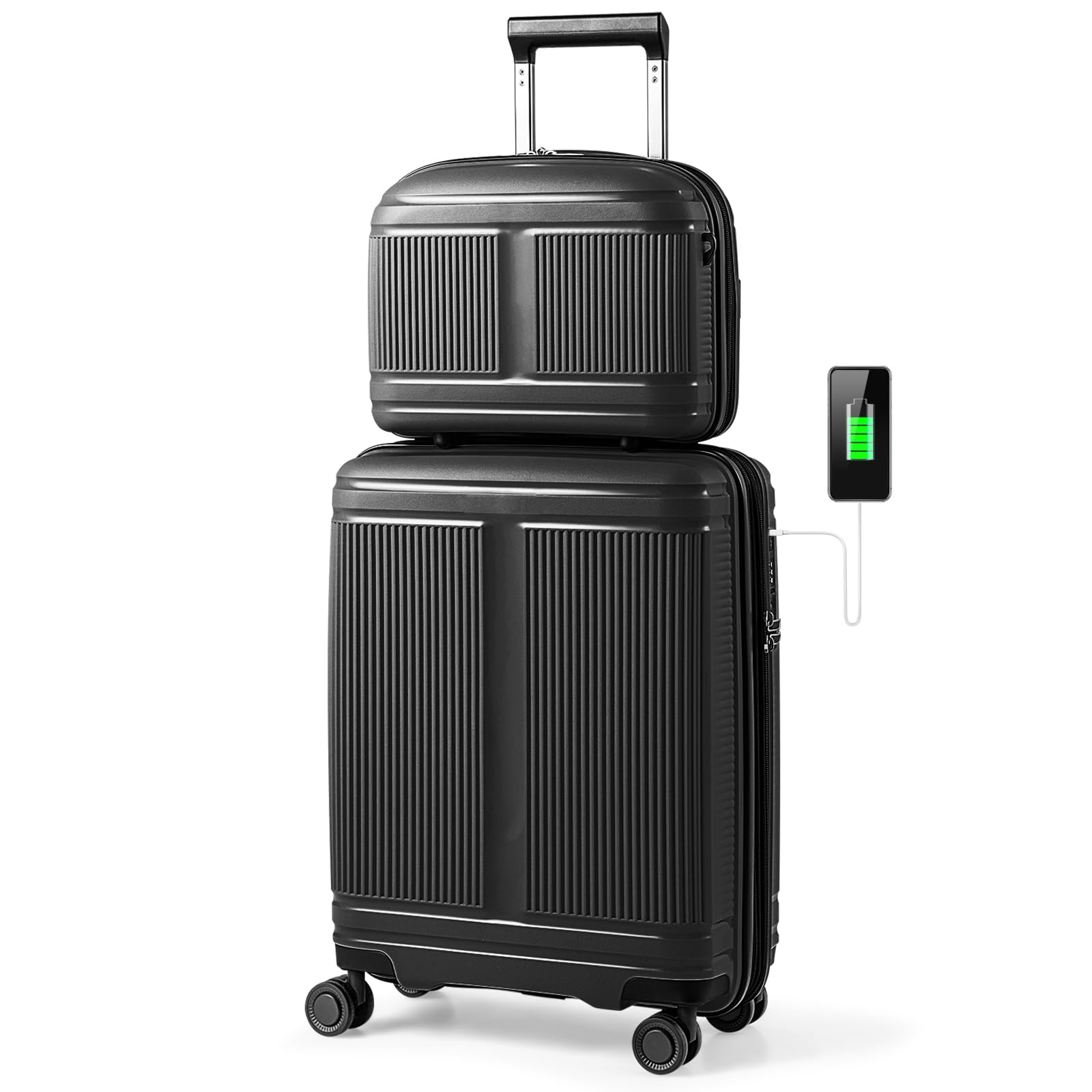 Goplus Carry On Luggage, 20 Inch PC Hardside Suitcase With Front Pocket