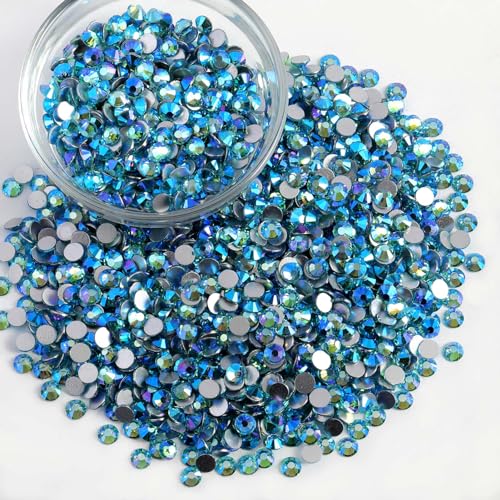 Image of Beadsland Flat Back Crystal Rhinestones Bulk, Aquamarine AB, SS16, 14400pcs | Flatback Glass Gems for Nails Crafts Clothes DIY Decoration, Glue Fix, 3.8-4.0mm