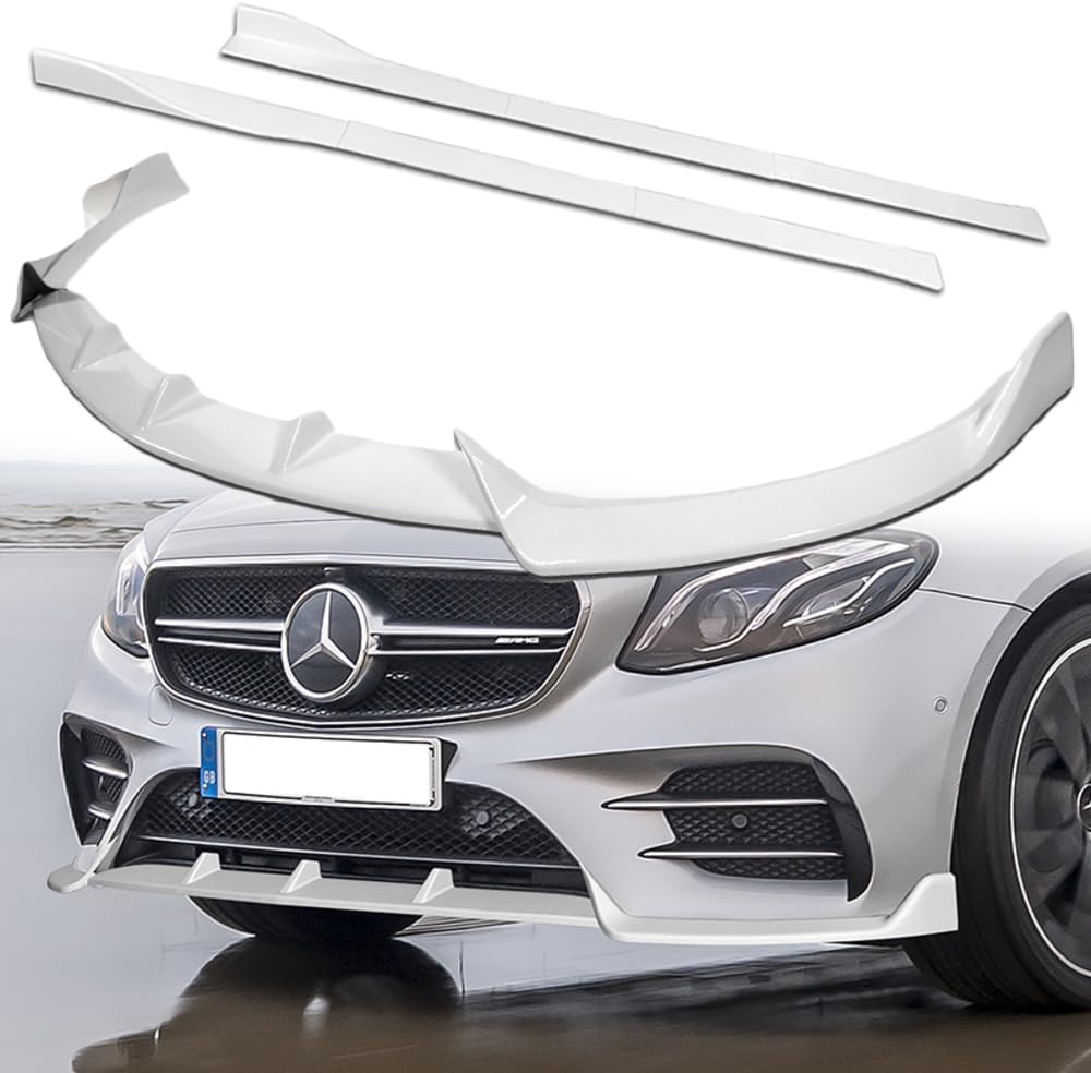 Q1-TECH, 9PCS Front Bumper Lip & Side Skirt Extensions Diffuser Compatible with 2017-2020 Mercedes-Benz E-Class E43 AMG E200 E250 E300 E350 E400 E450 W213, Front Lip Spoiler Splitter (Painted White)