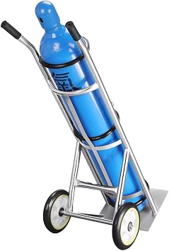Oxygen Tank Holder Medical Oxygen Tank Cart with Floor Stand Base, Heavy-Duty Gas Bottle Handcart Trolley with Handle, Hospital Cylinder Metal Truck Barrier Wheels