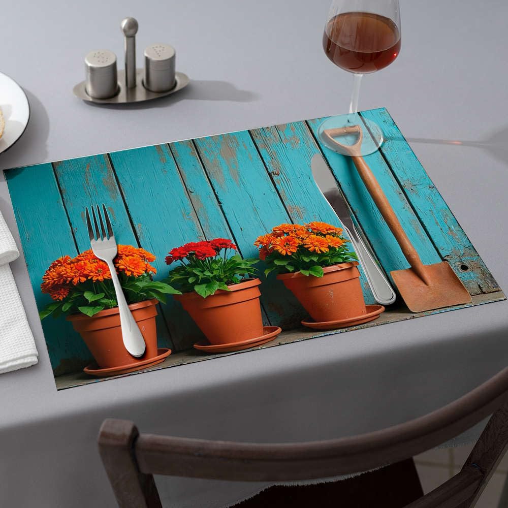 Sets de table cuisine trois plantes en pot pour repas conviviaux en famille