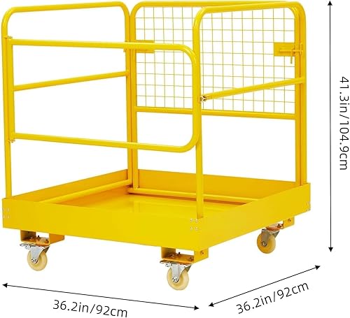 Miniatura 2 de Jaula de seguridad para carretilla elevadora, plataforma de trabajo plegable resistente de 36 x 36 pulgadas, capacidad de 1200 libras con 4 ruedas