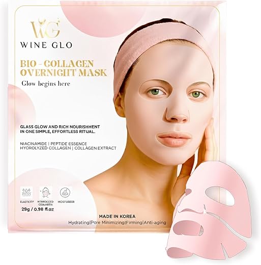 WINEGLO Korean PDRN Pink Collagen Overnight Face Mask for Glowing Skin | Hydrating Anti-Aging Sheet Mask for Wrinkles, Fin...