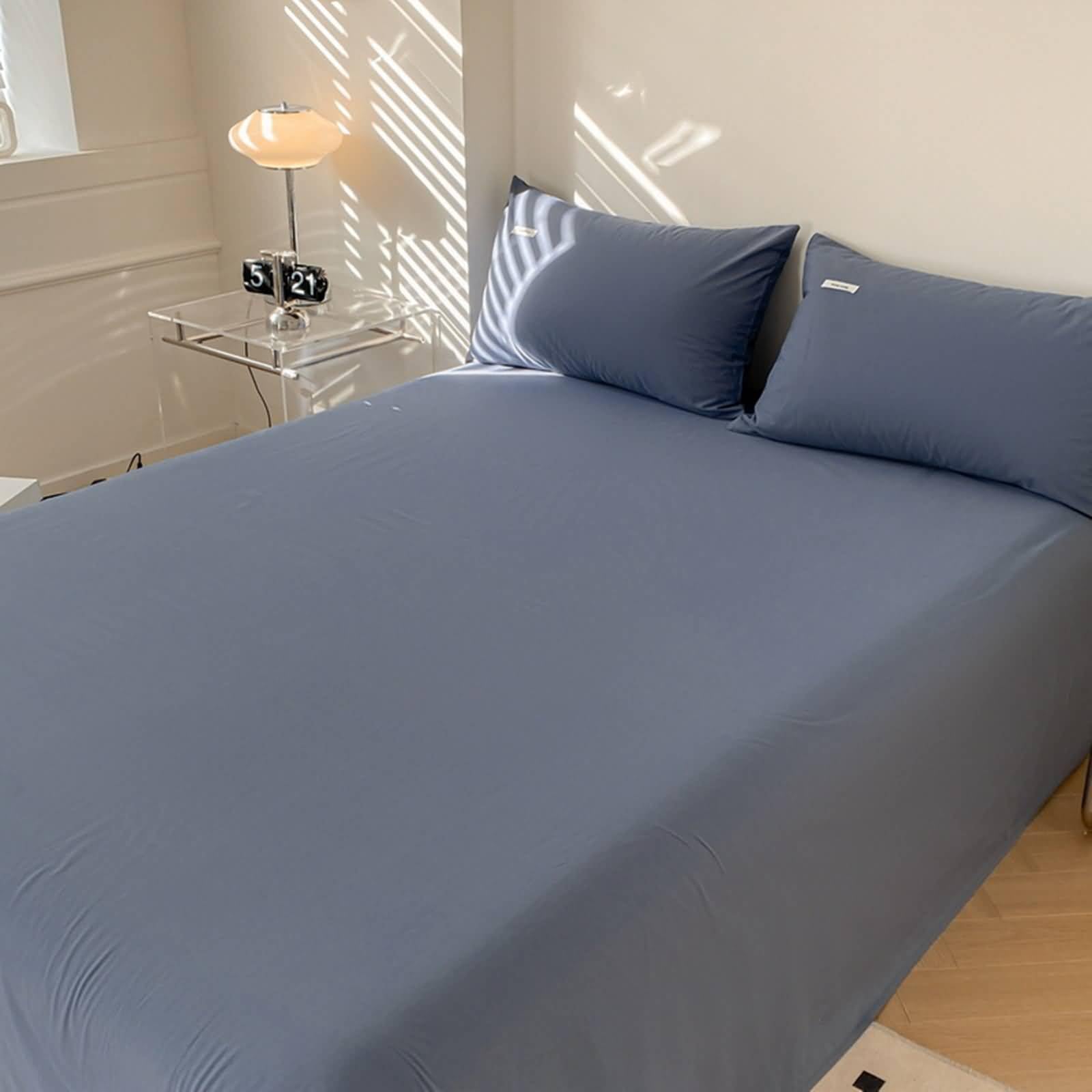 Betttücher ohne Gummi 200x230 cm, Bettlaken Einzelbett Baumwolle Einfarbig Betttuch Sommer Weiches und Atmungsaktives, Dunkelblau