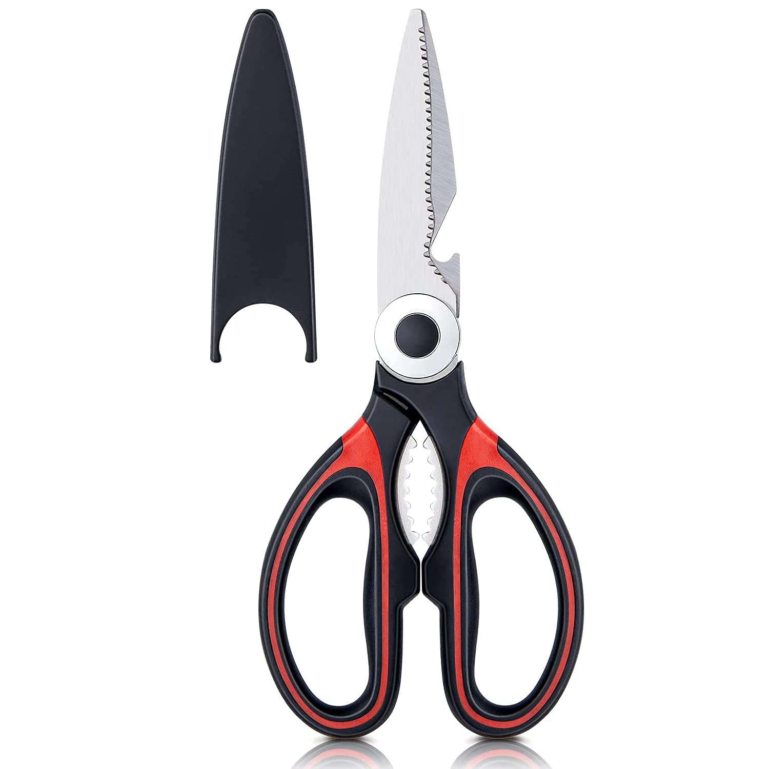 Kitchen Shears Premium Heavy Duty Shears Ultra Sharp Stainless Steel Multi-Function Kitchen Scissors for Chicken,Poultry,Fish,Meat,Vegetables… (Red Black)