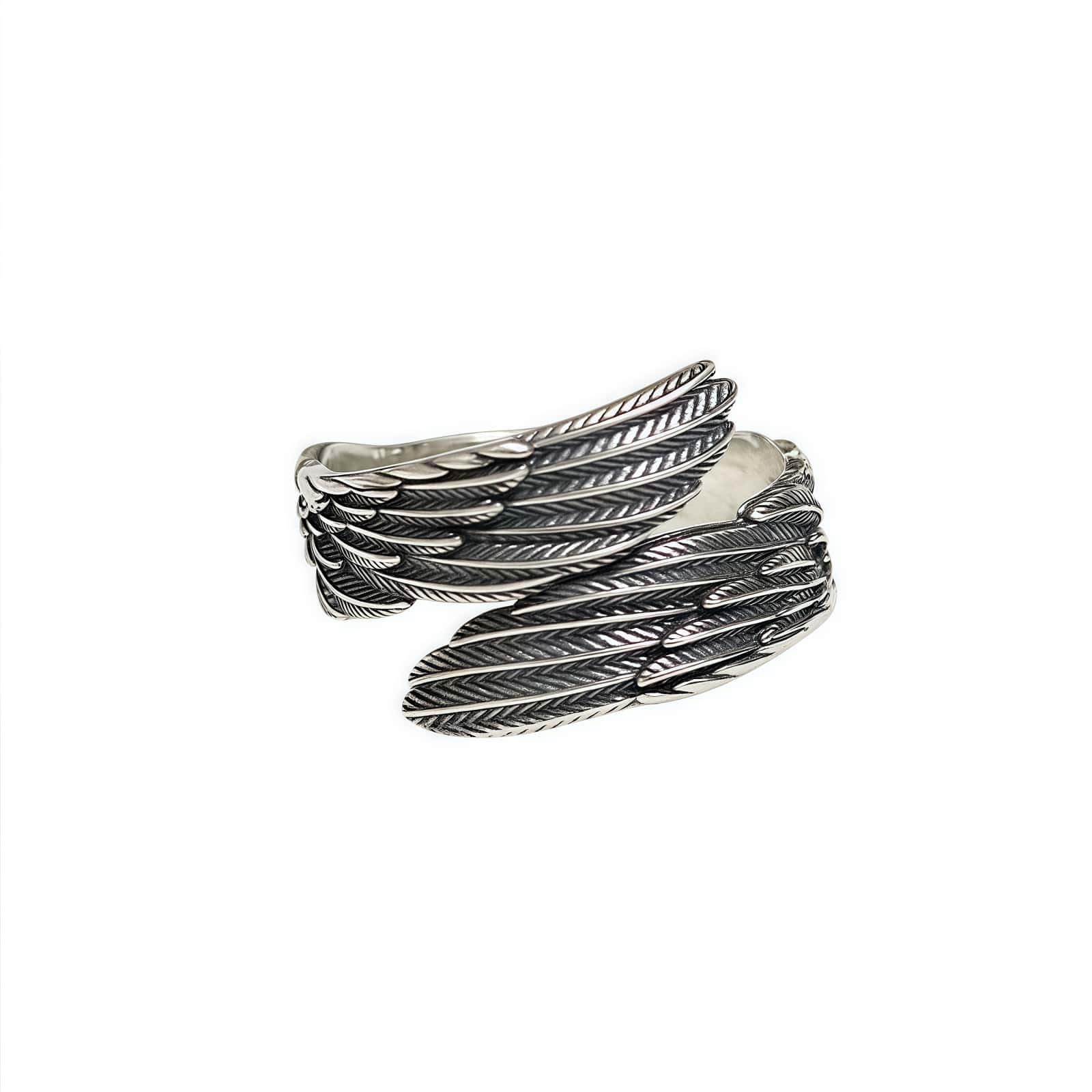Thai Silver Angel Wing Rings For Men Women,Adjustable Vintage Feather Open Band Ring For Men,Women Knuckle Ring Jewelry