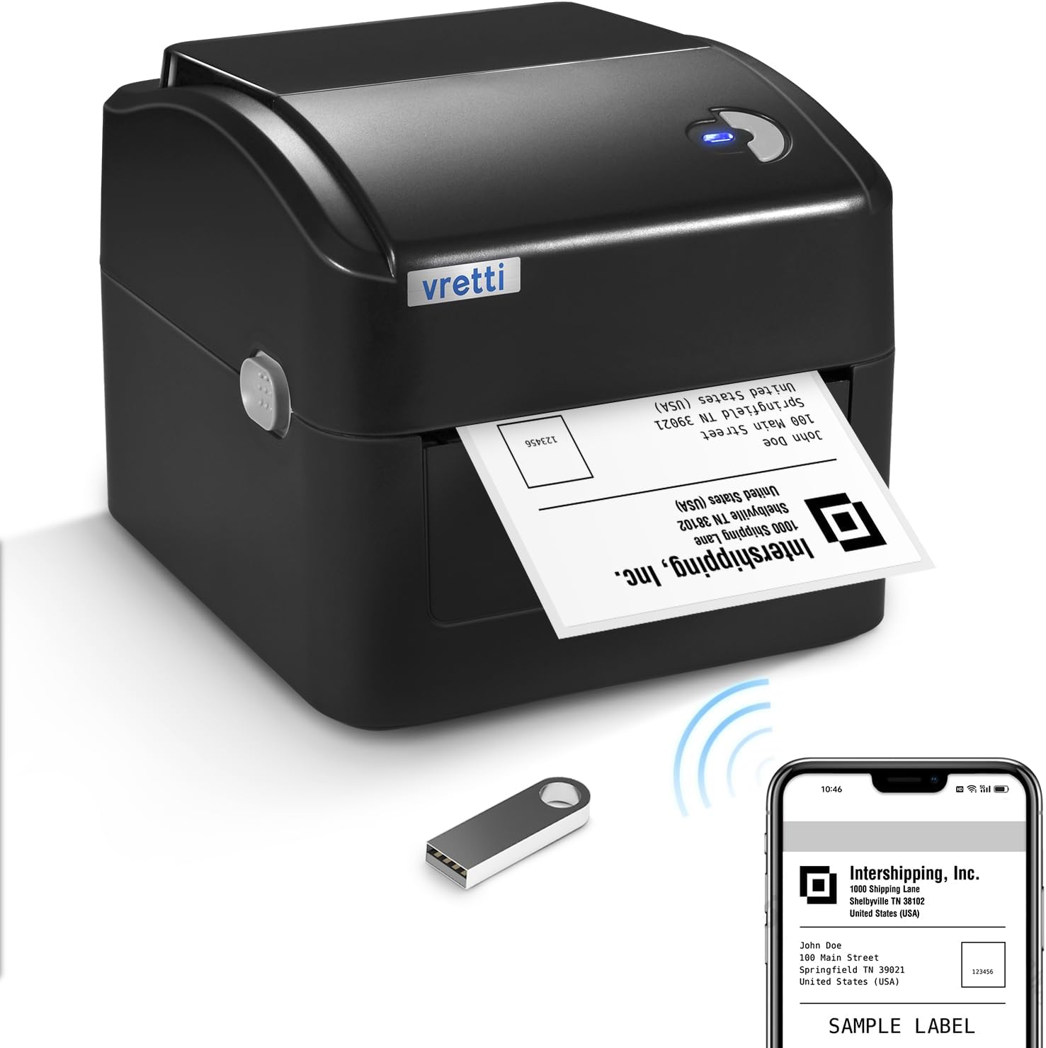 vretti Thermal Label Printer, WiFi 4x6 WirelessShipping Printer Compatible with Etsy, Ebay, Amazon, Shopify, USPS for Small Business & Package - 2.4G WiFi