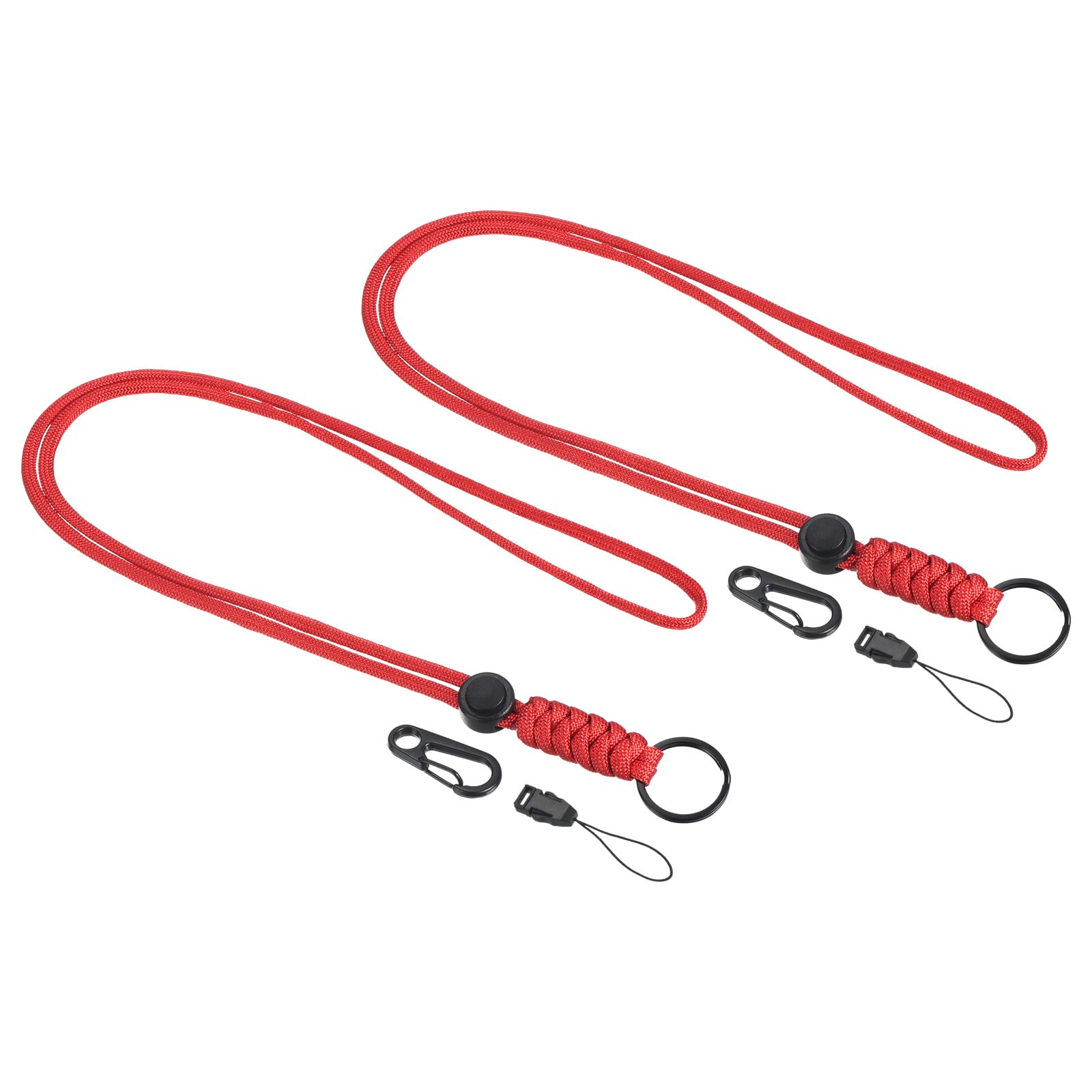 PATIKIL Paracord Lanyard 20 Inch, 2 Pack Necklace Keychain Cord Metal Clasp Hook Ring Strap for Keys Whistle ID Card Badge Holder Red