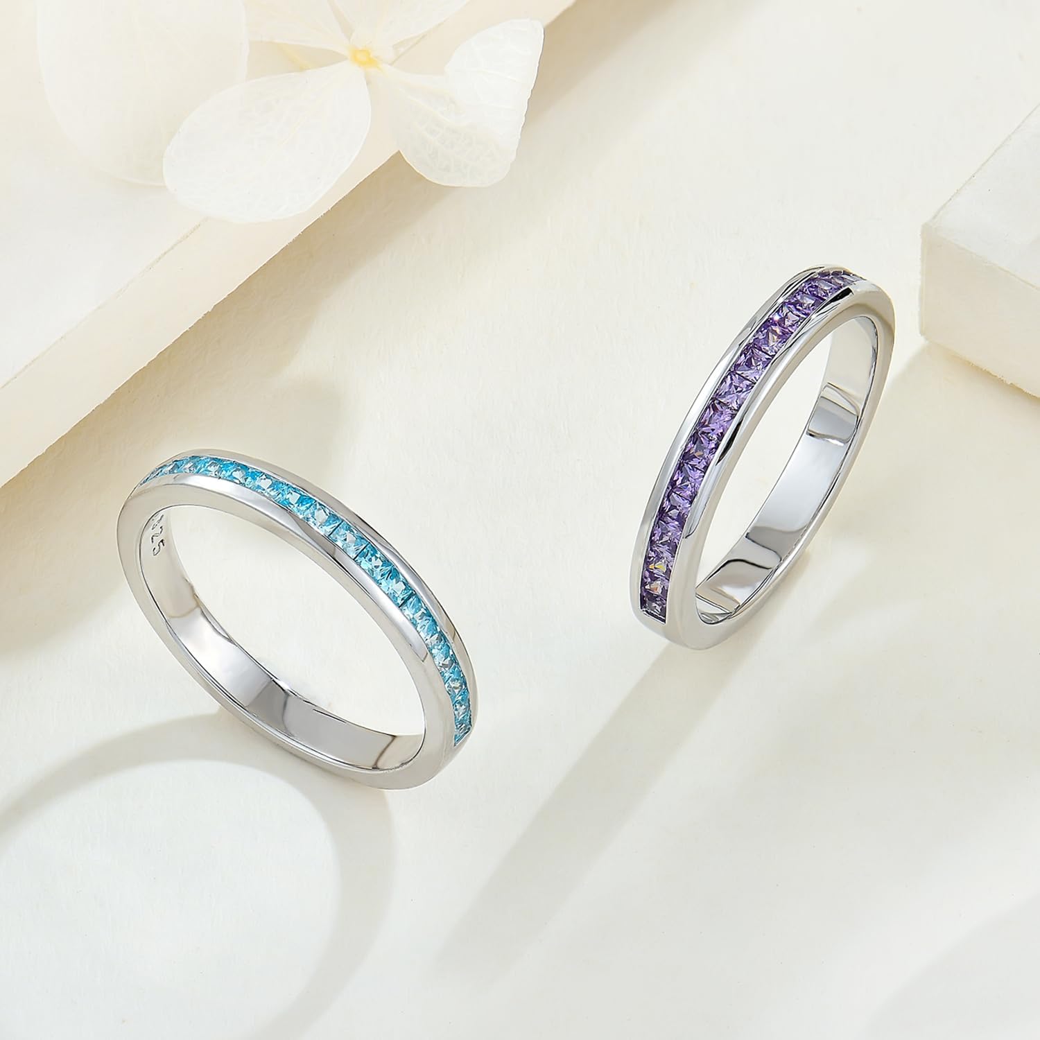 STARCHENIE Stackable Ring for Women | 925 Sterling Silver Eternity Band | Princess Cut Birthstone Rings Size 5-10