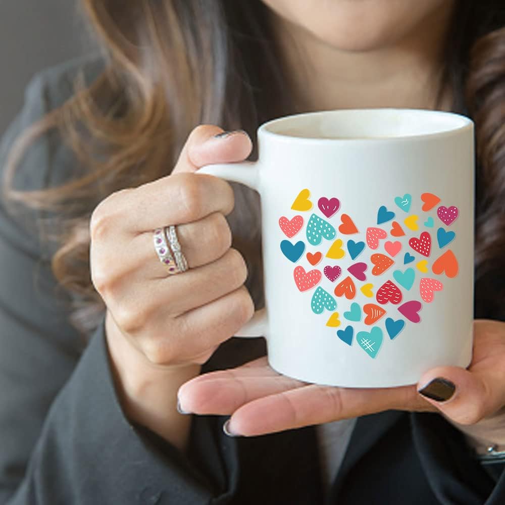 Colorful Heart print Ceramic Coffee Mug | Gifts for Wife Husband Girlfriend Boyfriend Lover (Valentine-Day26)