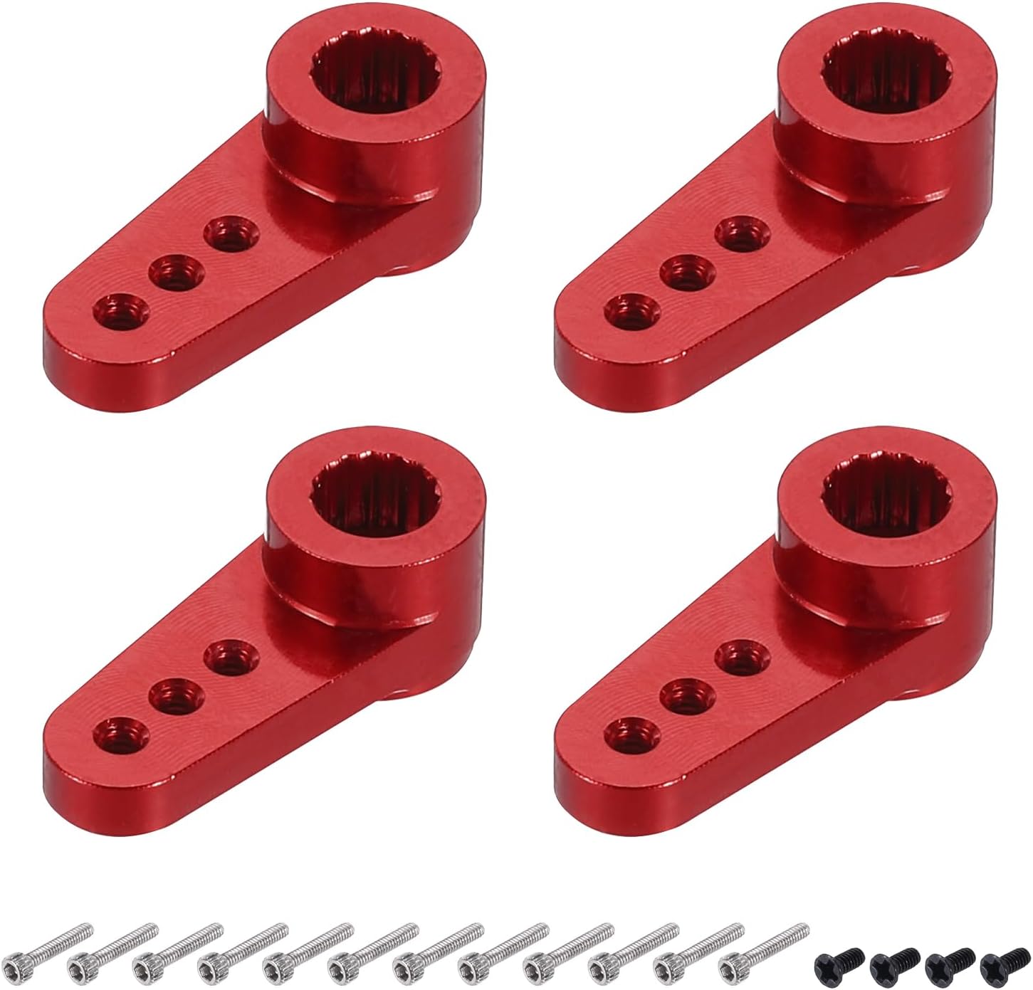 MECCANIXITY 4 Pcs Aluminum Servo Horn 15T Servo Horn Steering Short Arm 17.5mm Length Red Suitable for DIY RC Car/Boat/Airplanes Boat Model Accessories with Screws